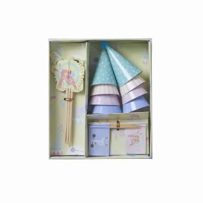 Box with 8 Hats, 8 Flags and 8 Picks - Circus Print