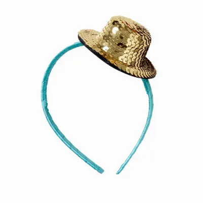 Hairband with Sequined Top Hat, Gold