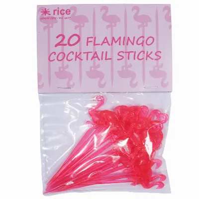 20 Plastic Flamingo Cocktail Sticks