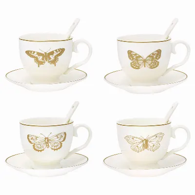 Cup & saucer w/spoon Butterfly gold set of 4