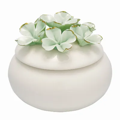 Jewelry box Flower, Pale green w/gold small