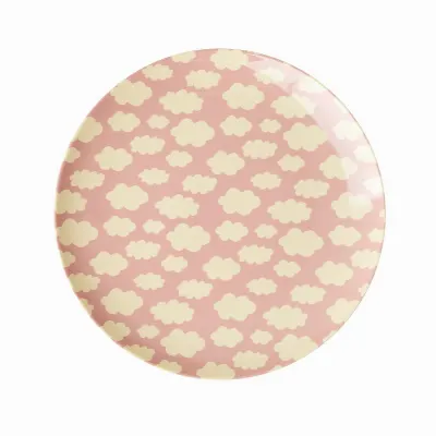 Melamine kids lunch plate with Cloud print, Pink
