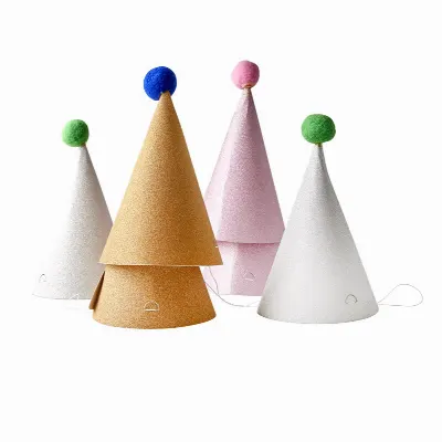 Paper party hat with Pom Pom - 6 pcs