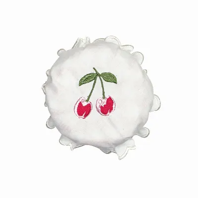 Jam lid cover Cherry berry, White w/embroidery