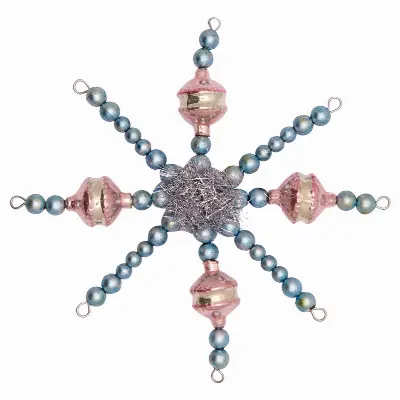 Glass pearl ornament Snowflake, Pale blue small
