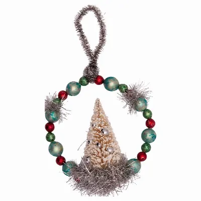 Glass pearl ornament w/tree, White small