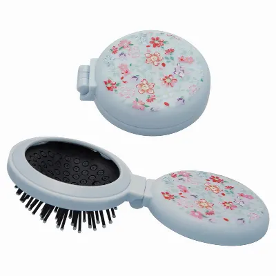 Pocket mirror round w/brush Belle, Pale blue