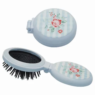 Pocket mirror round w/brush Henrietta, Pale blue