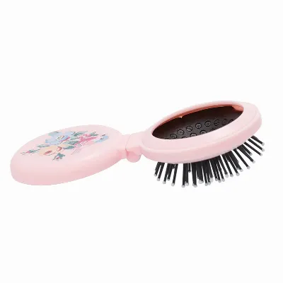 Pocket mirror round w/brush Ellie, Pale pink