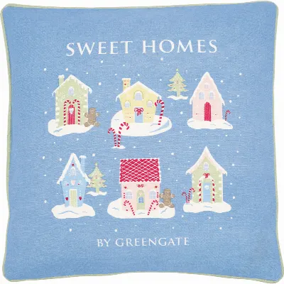 Kuddfodral Laura homes, Dusty blue piece printed