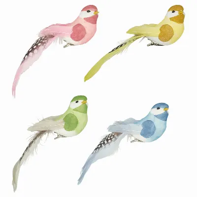 Bird set Pastel mix w clip 4 pcs
