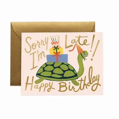 Kort med kuvert, Turtle Belated Birthday Card