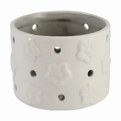Candle holder Flower, White inside grey small