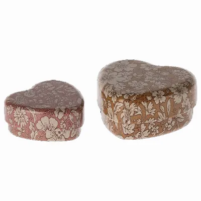 Metal heart box, 2 pcs set - Ocher/Heather