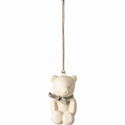 Metal ornament, Teddy bear - Off white/Blue