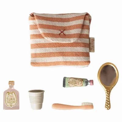 Toothbrush set in bag, Mouse - Coral stripe