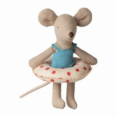 Beach mouse with float, Little sister - Red dots