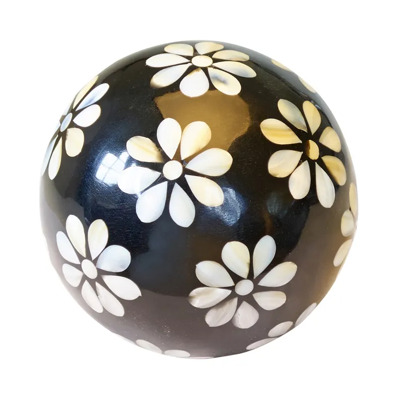 Decoration ball white Flowers in black, Large