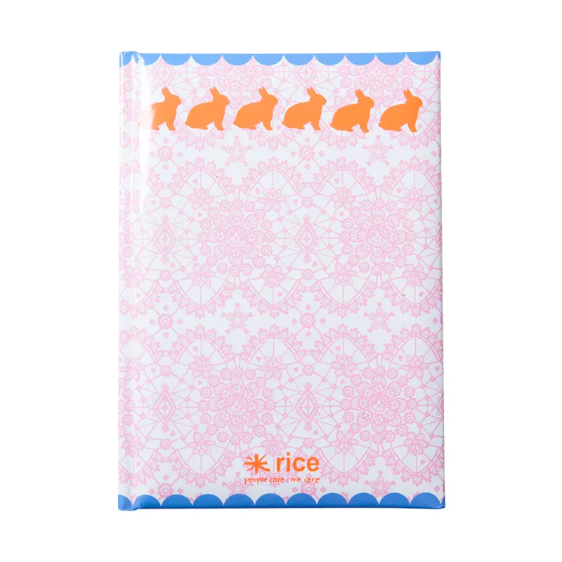 A5 Notebook, Pink lace with Rabbits