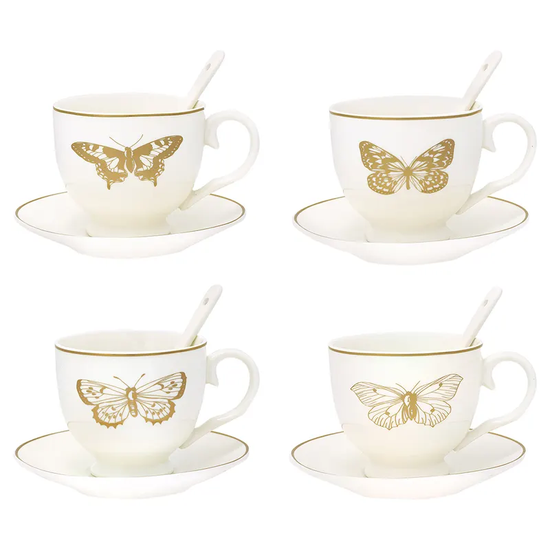 Cup & saucer w/spoon Butterfly gold set of 4