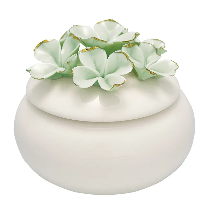 Jewelry box Flower, Pale green w/gold small