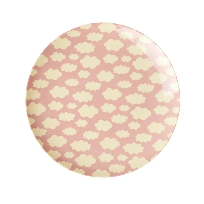 Melamine kids lunch plate with Cloud print, Pink