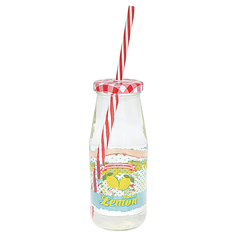 Bottle Limona, Pale blue w/lid and straw