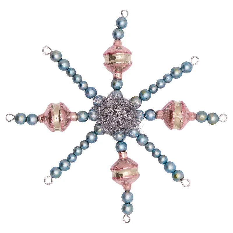 Glass pearl ornament Snowflake, Pale blue small