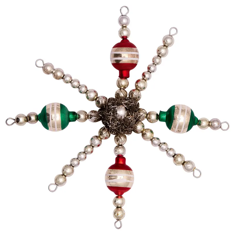 Glass pearl ornament Snowflake, Silver small