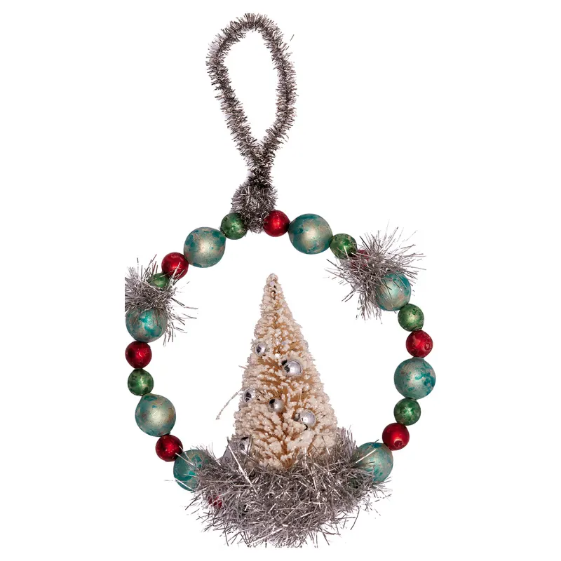 Glass pearl ornament w/tree, White small