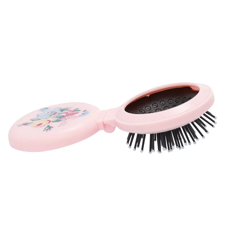 Pocket mirror round w/brush Ellie, Pale pink