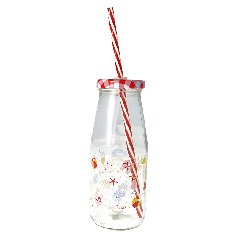 Bottle Lula, White w lid and straw