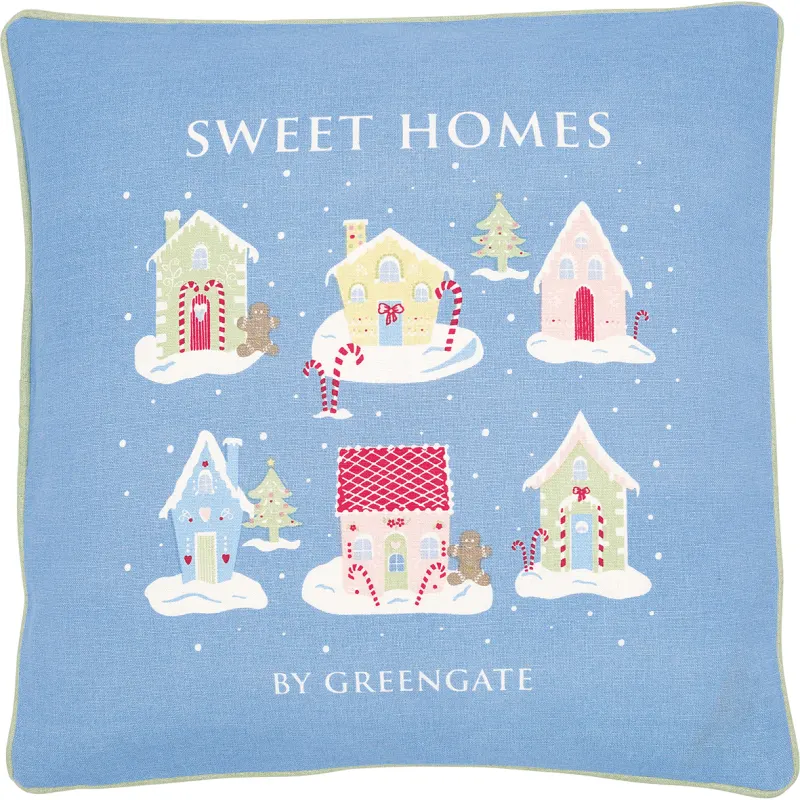 Kuddfodral Laura homes, Dusty blue piece printed