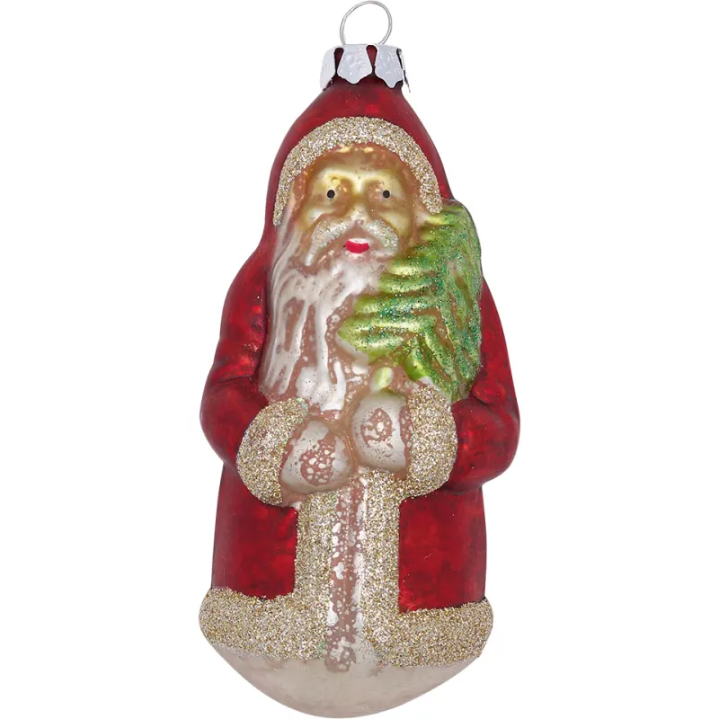 Ornament glass Santa, Red gold glitter