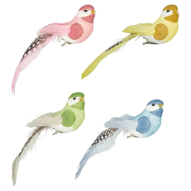 Bird set Pastel mix w clip 4 pcs