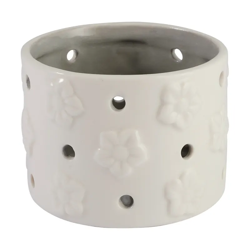 Candle holder Flower, White inside grey small