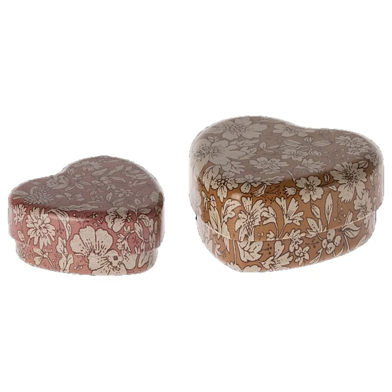 Metal heart box, 2 pcs set - Ocher/Heather