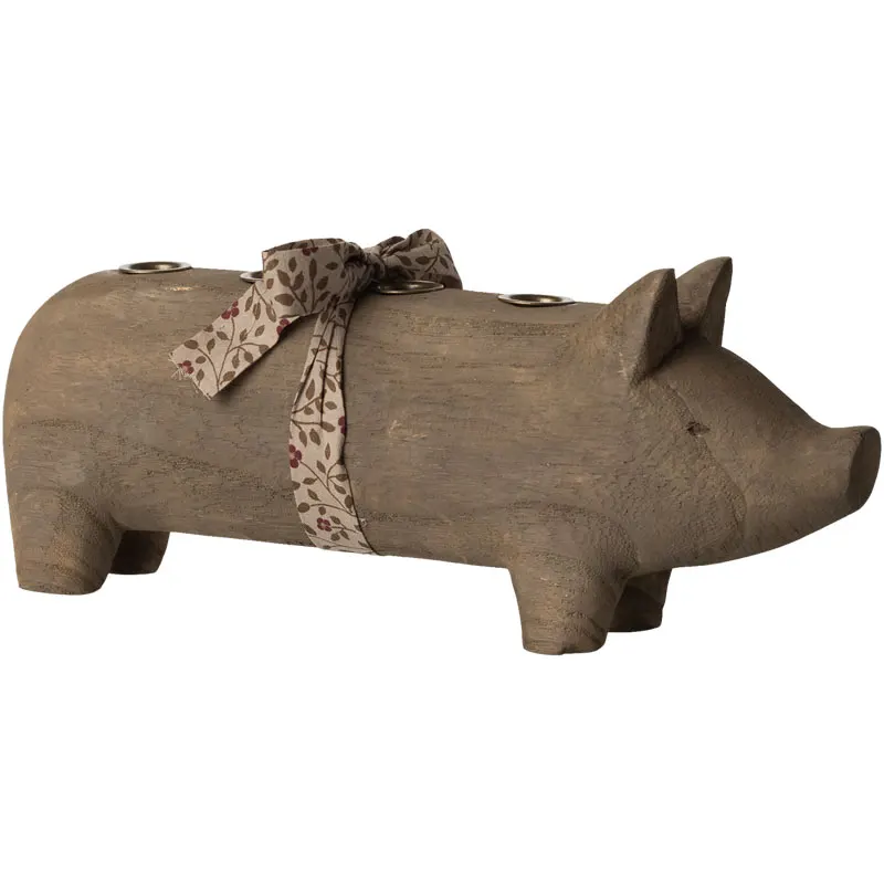 Wooden candle holder - Pig Advent, Nature