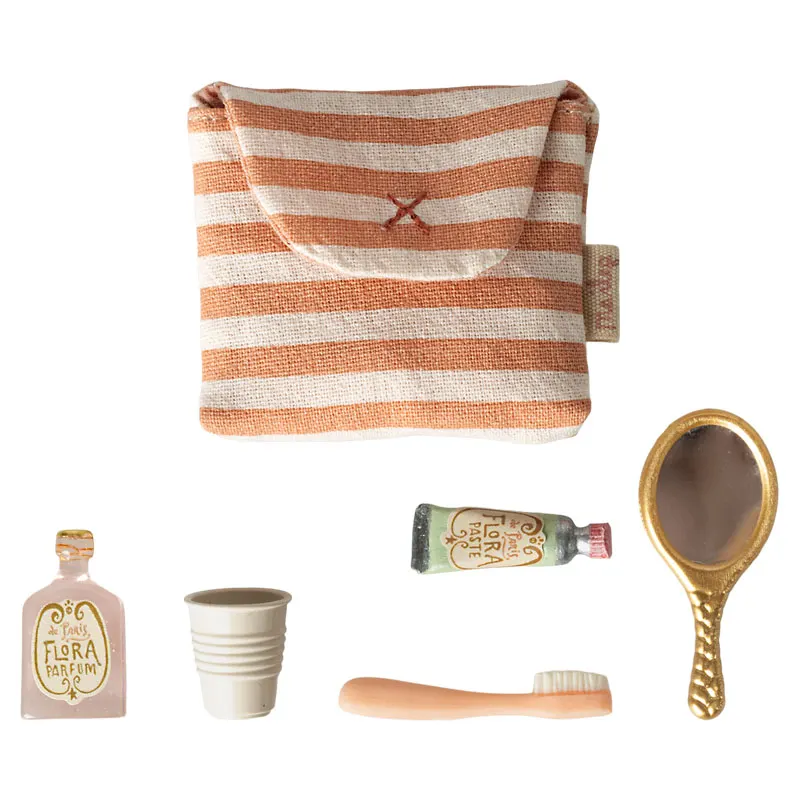 Toothbrush set in bag, Mouse - Coral stripe
