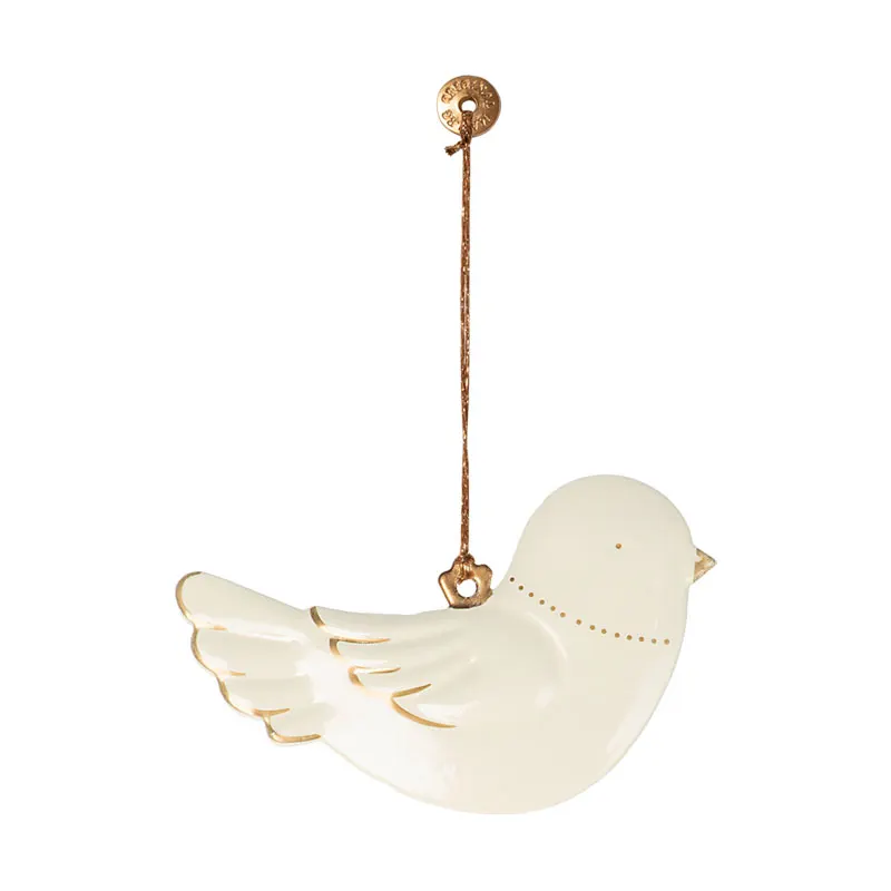 Metal ornament, Bird - Off white/Gold