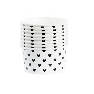 Ice cream cups w/spoons black hearts, 8 pcs